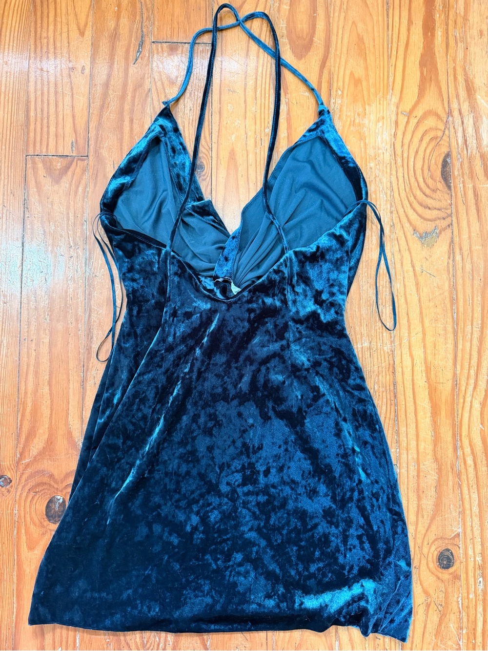 Zara Teal Velvet Twist-Front Mini Dress - Picture 10 of 15